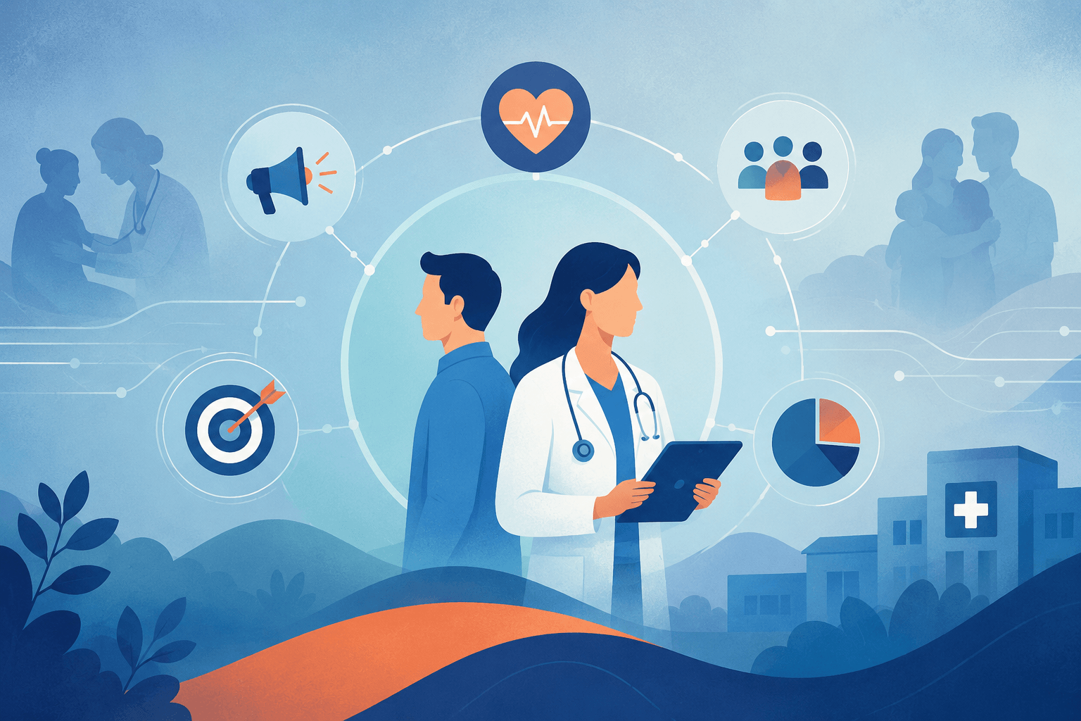 Why Your Practice Management Software Is a Marketing Decision (Not Just an Ops One) 6 Minimal healthcare marketing illustration showing fragmented patient data being organised into a clear connected system, representing how clean operational data supports accurate attribution and better decision-making.