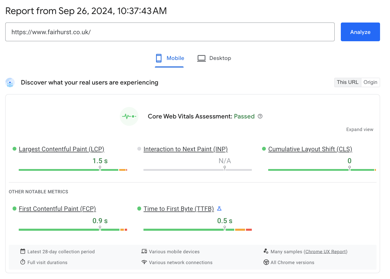 Fairhurst website performance report